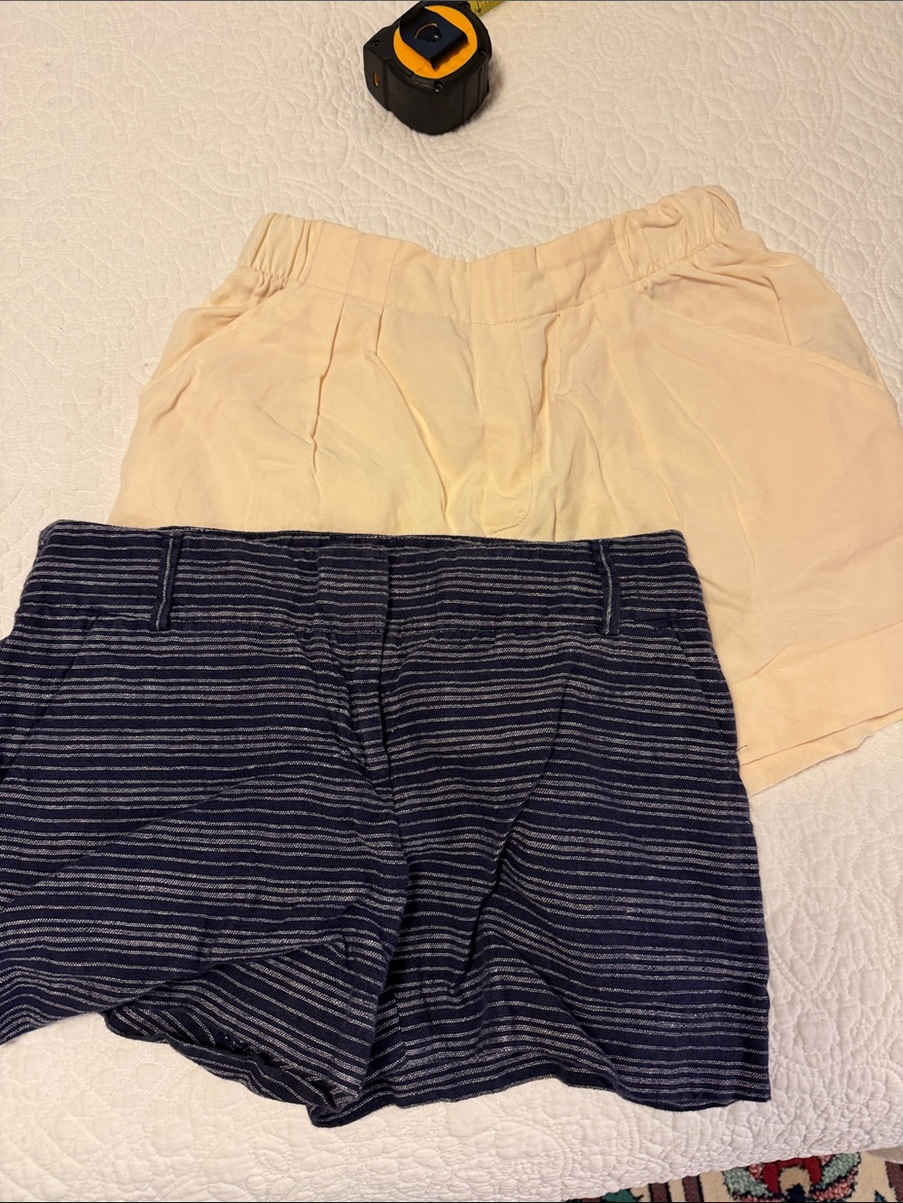 2 LOFT ZARA Navy and White Striped dress Shorts, cream, super soft, dress shorts